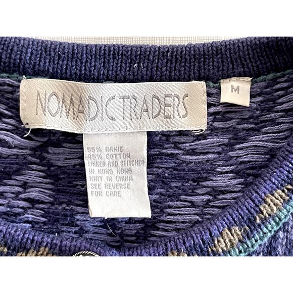 Nomadic Traders Sz M Floral Cardigan Sweater Purple Ramie Cottage Vintage Nordic - Picture 12 of 13